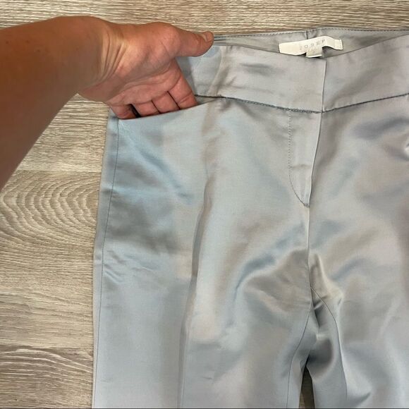 Josef Silver Color Flat front Straight pants Satin Stretchy Treasure Low Rise - Picture 9 of 9